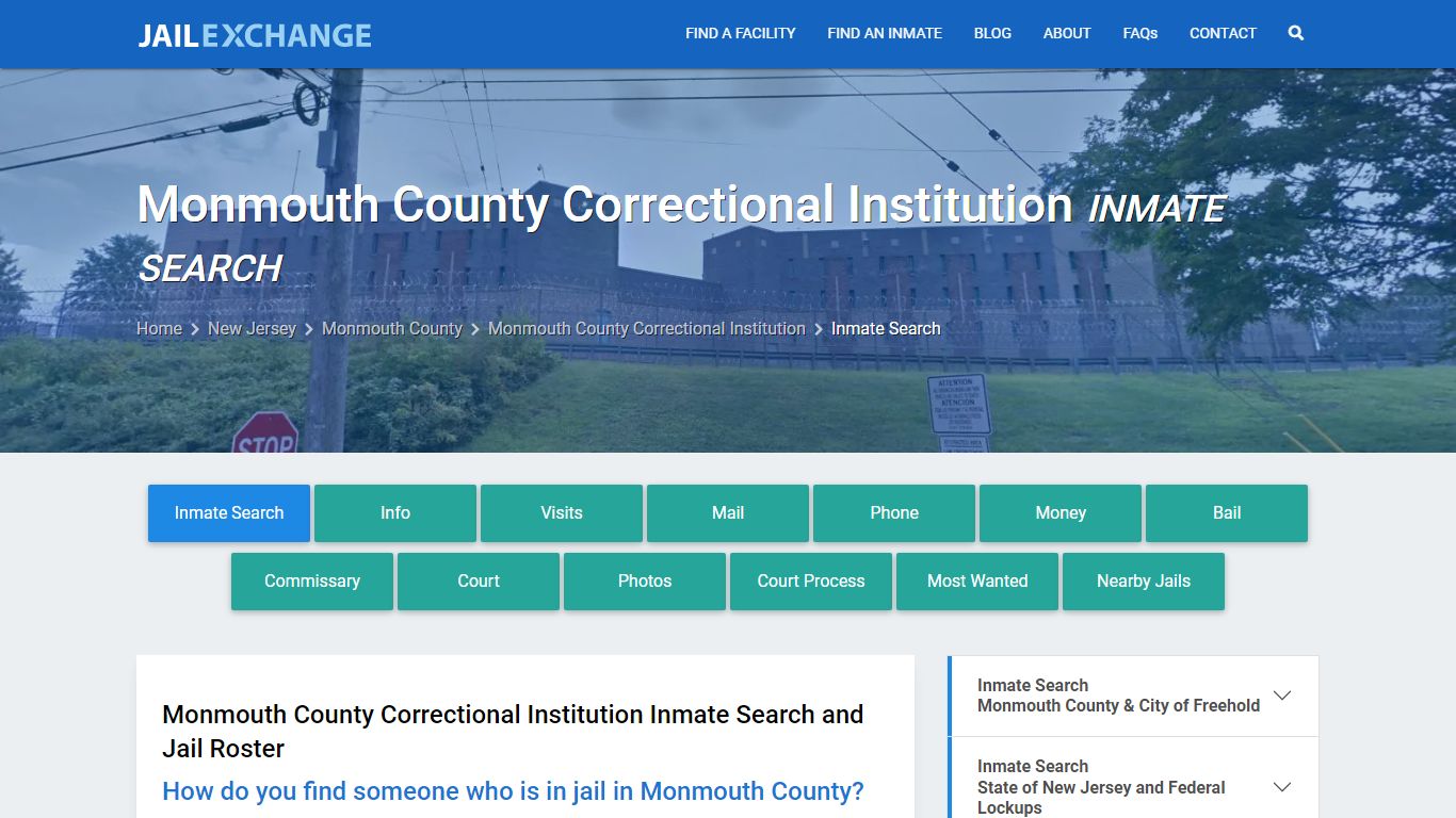 Monmouth County Correctional Institution Inmate Search